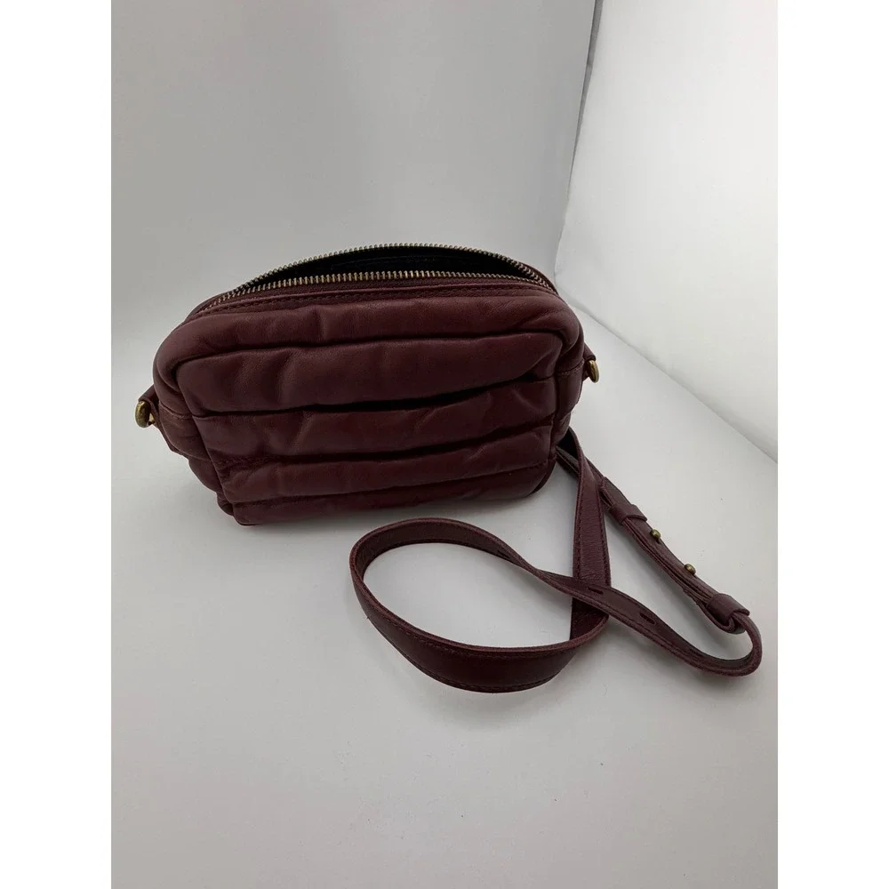 Madewell The Puffy Camera Bag Cabernet Burgundy Quilted Leather Crossbody Purse